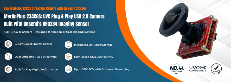 Vadzo Imaging launches MerlinPlus-234CGS Global Shutter Color USB2.0 UVC camera with On-Board Storage
