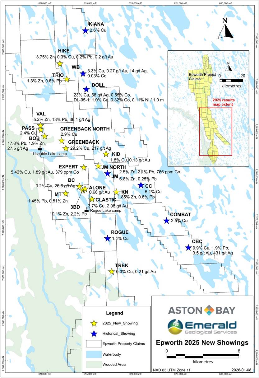 Aston Bay Identifies 17 New Base and Precious Metal Showings at the Epworth Copper-Silver Project, Nunavut, Canada